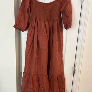 Rust Tiered Maxi Dress with Puff Sleeves